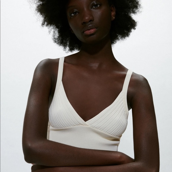 NWT Zara Cream Strappy Knit Tank Top - Picture 2 of 3